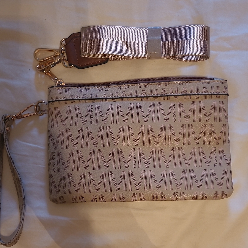 Marco M tan Wristlet With Shoulder Strap